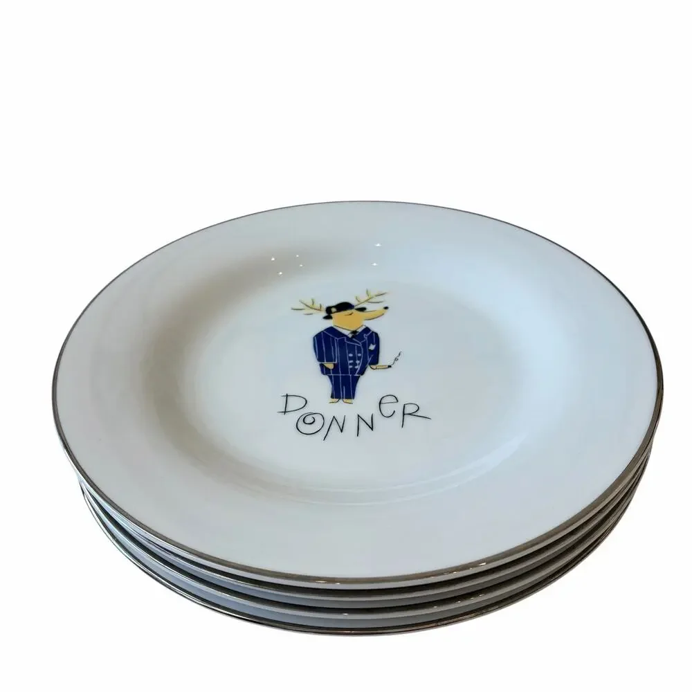 Pottery Barn Christmas Reindeer Dinner Plates 11in Set of 4 Japan RETIRED